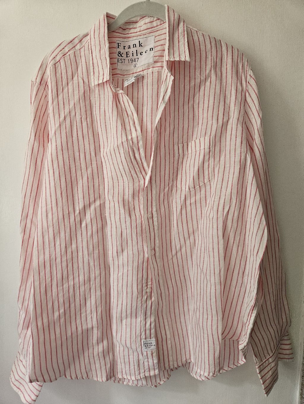 Frank & Eileen Pink And White Striped Casual Button-Down Shirt